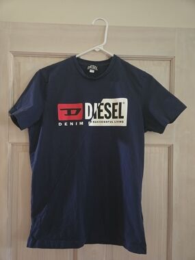 Diesel Navy Short Sleeve Crew with Red & White Logo